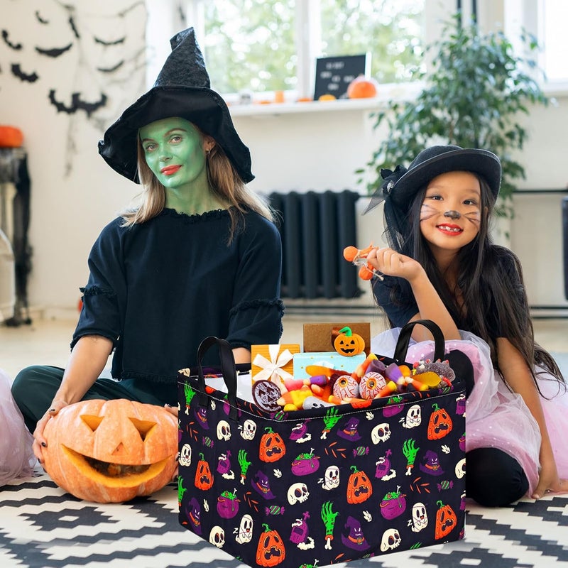 FUULOXE Halloween Ghost Storage Basket with Handles Pumpkin Open Gifts&Candy Spooky Basket stuffers for Kids Baby Collapsible Women Organizer Bins Toys Boxes for Shelves Home Office - Image 2